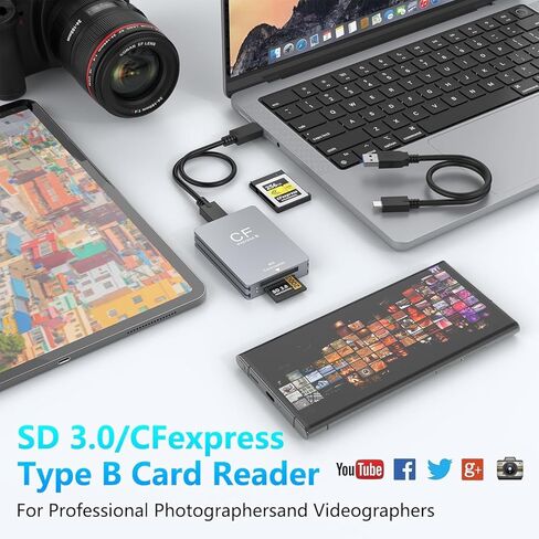 CFexpress Type B Card Reader – Portable Aluminum 433MB/s Thunderbolt/USB-C Memory Card Reader for Cameras – Compatible with XQD, SD Express, MacBook Pro/Air M1, Windows in Saudi Arabia