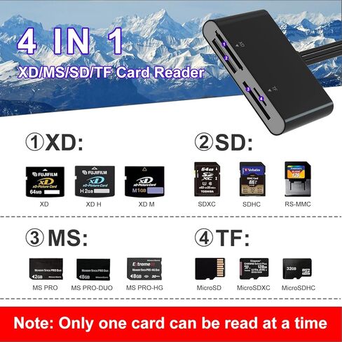 قارئ بطاقات الذاكرة - 4 في 1 قارئ بطاقات SD/MicroSD/MS/XD محول Memory Stick Pro Duo لجهاز Sony Cybershot SD، Lightning/USB-C/USB-A قارئ بطاقات SD ثلاثي لهاتف iPhone 17/16/15/14/iPad/PC/Android/Camera in Saudi Arabia