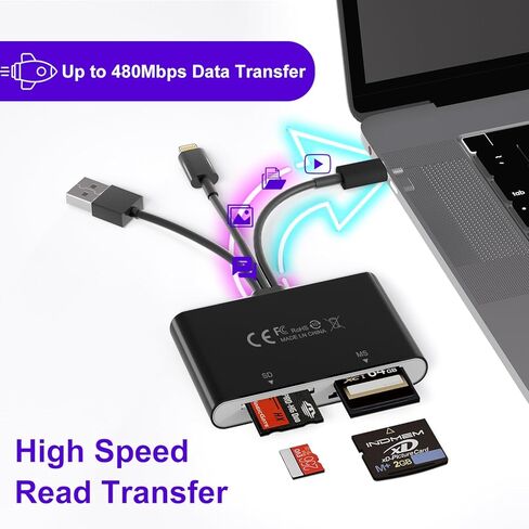 قارئ بطاقات الذاكرة - 4 في 1 قارئ بطاقات SD/MicroSD/MS/XD محول Memory Stick Pro Duo لجهاز Sony Cybershot SD، Lightning/USB-C/USB-A قارئ بطاقات SD ثلاثي لهاتف iPhone 17/16/15/14/iPad/PC/Android/Camera in Saudi Arabia