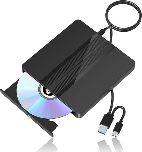 محرك أقراص CD/DVD خارجي لأجهزة الكمبيوتر المحمول، محرك أقراص DVD USB قارئ أقراص مضغوطة خارجي لأجهزة الكمبيوتر المحمول، DVD/CD-ROM +/-RW محركات الأقراص الضوئية لأجهزة الكمبيوتر المكتبية وأجهزة MacBook Mac Windows10/11 Linux OS in Saudi Arabia
