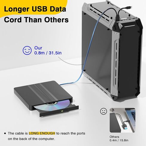 محرك أقراص CD/DVD خارجي لأجهزة الكمبيوتر المحمول، محرك أقراص DVD USB قارئ أقراص مضغوطة خارجي لأجهزة الكمبيوتر المحمول، DVD/CD-ROM +/-RW محركات الأقراص الضوئية لأجهزة الكمبيوتر المكتبية وأجهزة MacBook Mac Windows10/11 Linux OS in Saudi Arabia