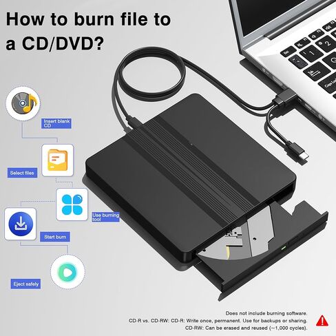 محرك أقراص CD/DVD خارجي لأجهزة الكمبيوتر المحمول، محرك أقراص DVD USB قارئ أقراص مضغوطة خارجي لأجهزة الكمبيوتر المحمول، DVD/CD-ROM +/-RW محركات الأقراص الضوئية لأجهزة الكمبيوتر المكتبية وأجهزة MacBook Mac Windows10/11 Linux OS in Saudi Arabia