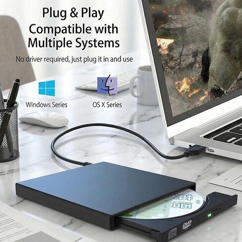 محرك أقراص CD DVD خارجي ناسخ USB 2.0، محرك أقراص CD/DVD±RW محمول نحيف لأجهزة الكمبيوتر المحمول والكمبيوتر المكتبي، التوصيل والتشغيل لنظام التشغيل Windows in Saudi Arabia