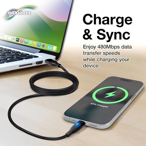 كابل BoxWave متوافق مع Black Diamond Astro 300-R - كابل MagnetoSnap PD AllCharge (100 واط)، شحن مغناطيسي مضفر USB من النوع C Micro - أسود نفاث in Kuwait