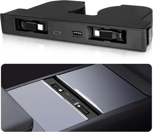 USB Hub for Tesla Model Y Juniper 2025 2026 Model 3 Highland 2024 2025 with Sunken Design, 117W Dual Type-C Retractable Cables 4 in 1 Multi Port Fast Charger Docking Station fit Center Console in Kuwait