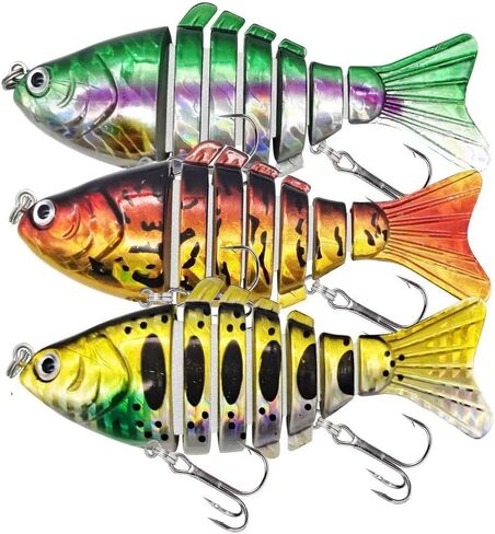 مجموعة من 3 قطع من طُعم الصيد، طعم صيد مجزأ متعدد المفاصل في المياه العذبة والمالحة، طُعم نابض بالحياة وبطيء الغرق لسمك السلمون المرقط. هدايا للعائلة in Kuwait