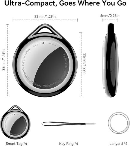 جهاز تتبع محفظة Air Tag 4-Pack معتمد من Apple MFi | ابحث عن جهازي المتوافق، مقاوم للماء، منبه 100 ديسيبل، بطارية قابلة للاستبدال لمفاتيح أمتعة الحيوانات الأليفة، تعمل مع iPhone iPad (iOS فقط) in Kuwait