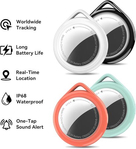 جهاز تتبع محفظة Air Tag 4-Pack معتمد من Apple MFi | ابحث عن جهازي المتوافق، مقاوم للماء، منبه 100 ديسيبل، بطارية قابلة للاستبدال لمفاتيح أمتعة الحيوانات الأليفة، تعمل مع iPhone iPad (iOS فقط) in Kuwait