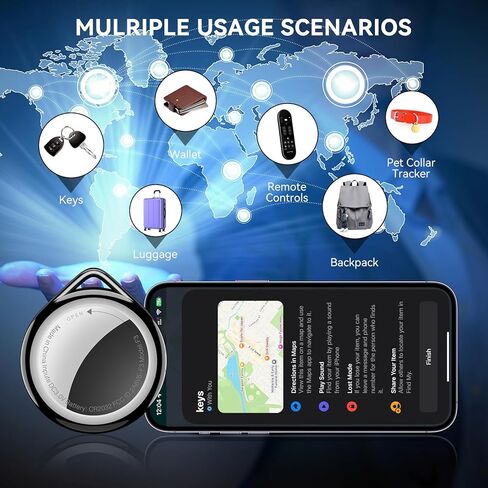 جهاز تتبع محفظة Air Tag 4-Pack معتمد من Apple MFi | ابحث عن جهازي المتوافق، مقاوم للماء، منبه 100 ديسيبل، بطارية قابلة للاستبدال لمفاتيح أمتعة الحيوانات الأليفة، تعمل مع iPhone iPad (iOS فقط) in Kuwait