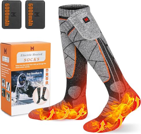جوارب ساخنة، جوارب قابلة لإعادة الشحن 5 فولت 6000 مللي أمبير للرجال والنساء، جوارب كهربائية مع 3 مستويات تسخين للشتاء، التزلج، الصيد، التخييم، المشي لمسافات طويلة، ركوب الدراجات، العمل في الهواء الطلق in Kuwait