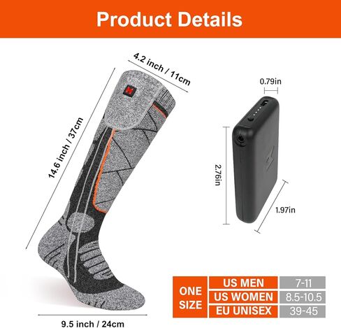 جوارب ساخنة، جوارب قابلة لإعادة الشحن 5 فولت 6000 مللي أمبير للرجال والنساء، جوارب كهربائية مع 3 مستويات تسخين للشتاء، التزلج، الصيد، التخييم، المشي لمسافات طويلة، ركوب الدراجات، العمل في الهواء الطلق in Kuwait