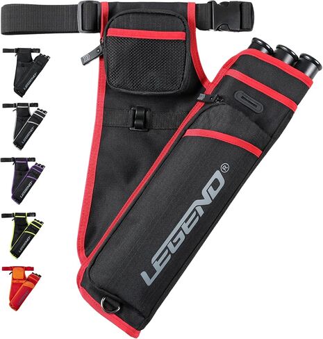 LEGEND First Archery Quiver Case for Arrows - Target Shooting Hip Quivers with Adjustable Belt & 3 Arrow Tubes - Durable Nylon Material with T-Slot & Storage Pockets for Accessories, Tools, Score Card in Saudi Arabia