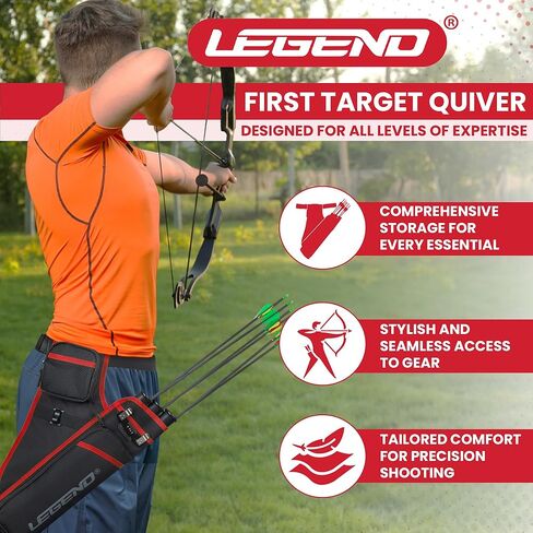 LEGEND First Archery Quiver Case for Arrows - Target Shooting Hip Quivers with Adjustable Belt & 3 Arrow Tubes - Durable Nylon Material with T-Slot & Storage Pockets for Accessories, Tools, Score Card in Saudi Arabia