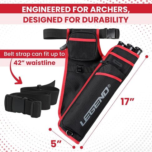 LEGEND First Archery Quiver Case for Arrows - Target Shooting Hip Quivers with Adjustable Belt & 3 Arrow Tubes - Durable Nylon Material with T-Slot & Storage Pockets for Accessories, Tools, Score Card in Saudi Arabia