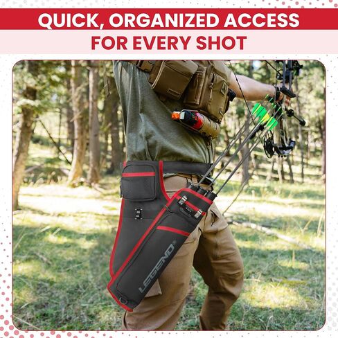 LEGEND First Archery Quiver Case for Arrows - Target Shooting Hip Quivers with Adjustable Belt & 3 Arrow Tubes - Durable Nylon Material with T-Slot & Storage Pockets for Accessories, Tools, Score Card in Saudi Arabia