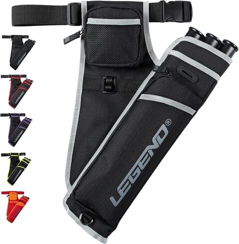 LEGEND First Archery Quiver Case for Arrows - Target Shooting Hip Quivers with Adjustable Belt & 3 Arrow Tubes - Durable Nylon Material with T-Slot & Storage Pockets for Accessories, Tools, Score Card in Saudi Arabia