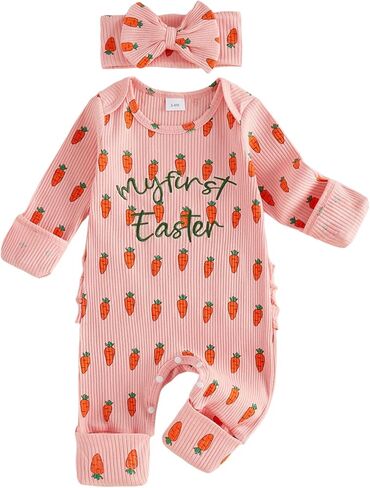 My First Easter Baby Girl Outfit Carrot Onesie Easter Romper Jumpsuit Infant Newborn Girl Outfits Clothes in Kuwait