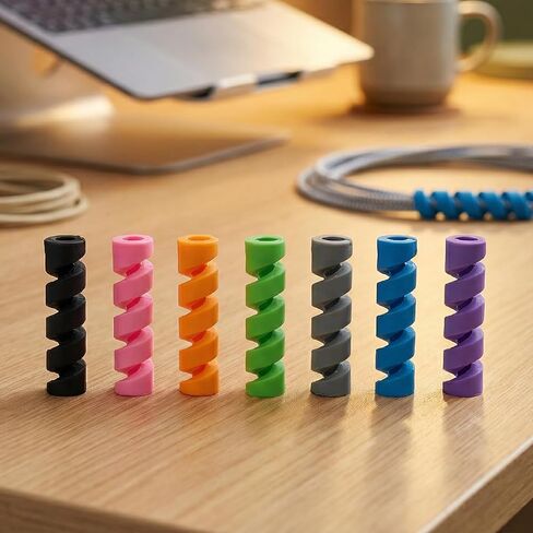 حافظة حماية للكابل بتصميم حلزوني مكون من 7 قطع، غطاء سلك سيليكون مضاد للكسر، واقي سلك شاحن USB، لكابلات بيانات iPhone Android، هدية تنظيم المكتب المنزلي (متعددة الألوان) in Saudi Arabia