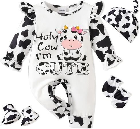 Newborn Baby Girl Outfits Infant Romper Coming Home Ruffled Jumpsuit with Hat Mittens+Booties in Saudi Arabia