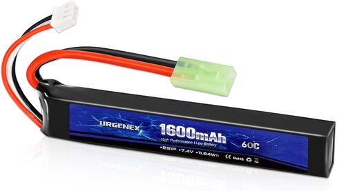URGENEX Airsoft Battery 7.4V 1600mAh 60C High Discharge Rate Lipo Battery Pack with Mini Tamiya Plug Rechargeable 2S Lipos Fit for Airsoft Model Guns in Saudi Arabia