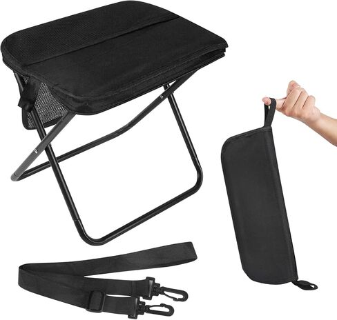 DZ Duozhan Portable Camping Stool - Foldable Backpack Stool 13" with 260lb Capacity, Lightweight Collapsible Stool with Carry Bag & Adjustable Strap for Hiking, Fishing, Beach Outdoor (Black) in Saudi Arabia
