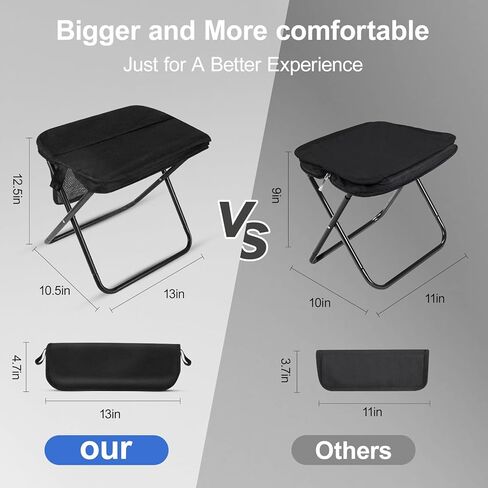 DZ Duozhan Portable Camping Stool - Foldable Backpack Stool 13" with 260lb Capacity, Lightweight Collapsible Stool with Carry Bag & Adjustable Strap for Hiking, Fishing, Beach Outdoor (Black) in Saudi Arabia