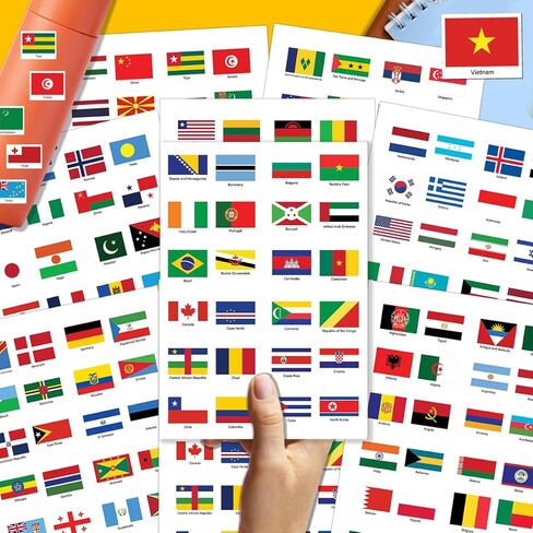 193 قطعة من ملصقات أعلام العالم - ملصقات فينيل العلم الوطني للدولة، ملصقات مقاومة للماء للأطفال والطلاب والكمبيوتر المحمول وزجاجة المياه وتعلم الجغرافيا in Kuwait