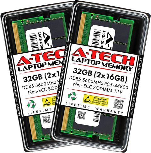 A-Tech 64GB Kit (2x32GB) DDR5 5600MHz PC5-44800 CL46 SODIMM 2Rx8 Dual Rank 1.1V Non-ECC غير مخزنة SO-DIMM 262-Pin وحدات ترقية ذاكرة الوصول العشوائي للكمبيوتر المحمول in Kuwait