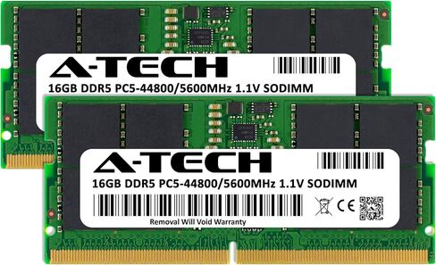 A-Tech 64GB Kit (2x32GB) DDR5 5600MHz PC5-44800 CL46 SODIMM 2Rx8 Dual Rank 1.1V Non-ECC غير مخزنة SO-DIMM 262-Pin وحدات ترقية ذاكرة الوصول العشوائي للكمبيوتر المحمول in Kuwait