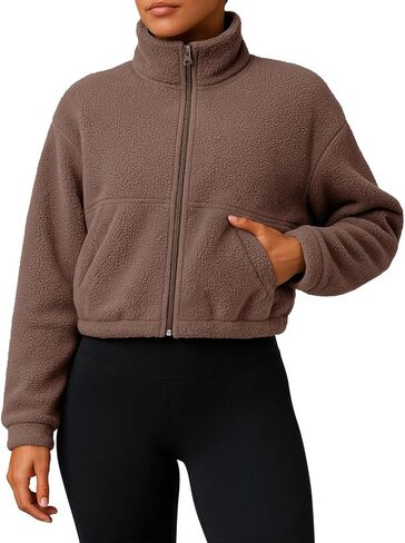 PINKMSTYLE Women Zip Up Fleece Sherpa Jacket Coat - Winter Warm Trendy Cropped Sweatshirt for Casual,Workout in Saudi Arabia