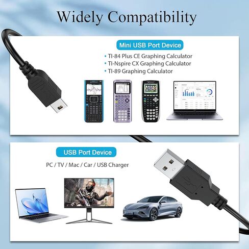 Vancle 2 Pack كابل شاحن لآلات تكساس إنسترومنتس TI-84 Plus CE، TI84 Plus C الإصدار الفضي، TI 89 تيتانيوم، TI-Nspire CX/CAS آلة حاسبة الرسوم البيانية in Saudi Arabia