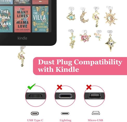 مجموعة سحر لطيفة لجهاز كيندل، بما في ذلك 8 قطع من قابس الغبار من النوع C/USB C، وحامل قبضة القلب، وسلاسل المفاتيح اللامعة مع خطاف in Kuwait