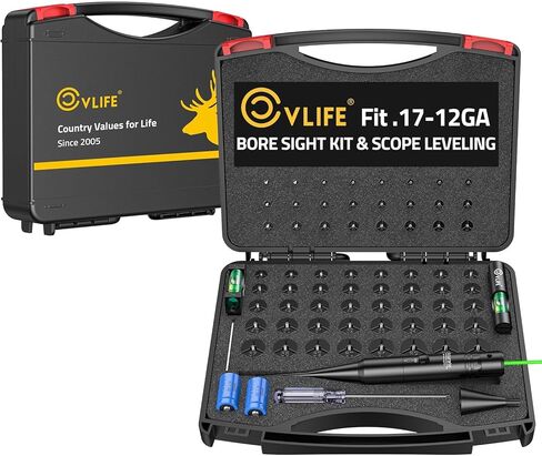 CVLIFE 2-in-1 Laser Bore Sight مع مجموعة مستوى النطاق، Bore Sight Laser مع 64 محول يناسب نطاق عيار 17 إلى 12GA ومستوى الفقاعات وأداة تسوية النطاق المغناطيسي in Saudi Arabia