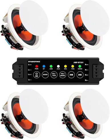 مكبر صوت سقف بلوتوث STUDIOFINIX مقاس 8 بوصات مع مضخم صوت ذو 4 قنوات، زوج خرج طاقة بحد أقصى 800 وات - مثالي للحصول على صوت واضح في غرفة المعيشة والمكتب والمطبخ والطابق السفلي والفناء المغطى (4 مكبرات صوت) in Saudi Arabia