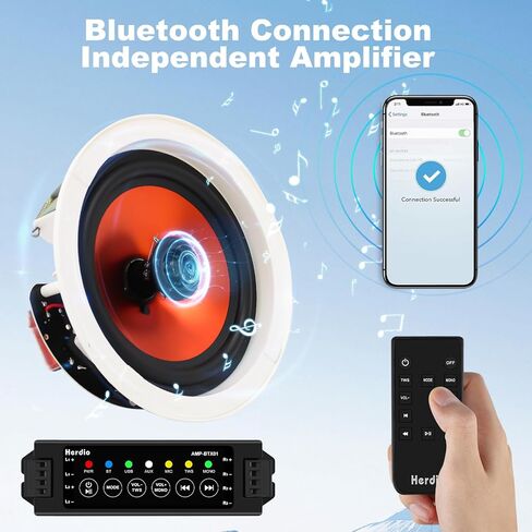 Herdio 8 Inch 800 Watts High Power Bluetooth Ceiling Speakers - 4 Recessed Speakers, Crisp Surround Sound for Home Theater, Bedroom, Kitchen, Office & Covered Patio(2 Paris) in Saudi Arabia