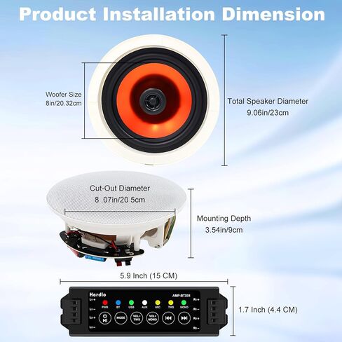 Herdio 8 Inch 800 Watts High Power Bluetooth Ceiling Speakers - 4 Recessed Speakers, Crisp Surround Sound for Home Theater, Bedroom, Kitchen, Office & Covered Patio(2 Paris) in Saudi Arabia