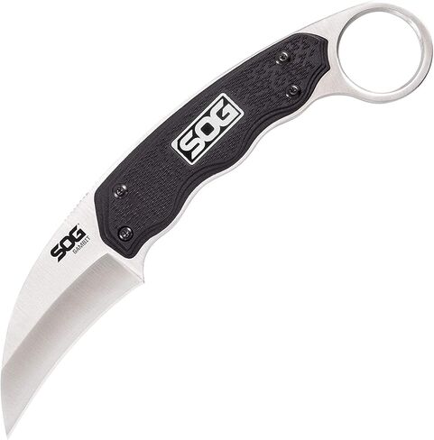 سكين SOG Survival Karambit - سكين حزام الأمان المنحني، شفرة تانغ كاملة ثابتة 2.6 بوصة مع غمد نايلون صلب ومشبك قابل للتعديل (GB1001-CP)، أسود in Kuwait