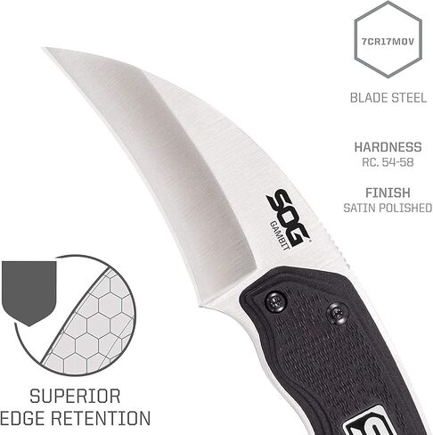 سكين SOG Survival Karambit - سكين حزام الأمان المنحني، شفرة تانغ كاملة ثابتة 2.6 بوصة مع غمد نايلون صلب ومشبك قابل للتعديل (GB1001-CP)، أسود in Kuwait