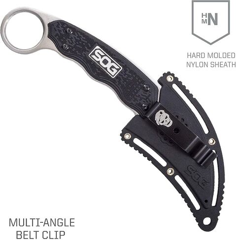 سكين SOG Survival Karambit - سكين حزام الأمان المنحني، شفرة تانغ كاملة ثابتة 2.6 بوصة مع غمد نايلون صلب ومشبك قابل للتعديل (GB1001-CP)، أسود in Kuwait