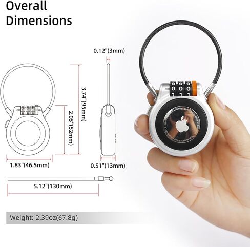 Lockable Holder with 3-Digit Combination Lock, Metal Case Compatible with, Anti-Theft Tracker Lock for Luggage, Suitcase (Black (4 Pack)) in Saudi Arabia