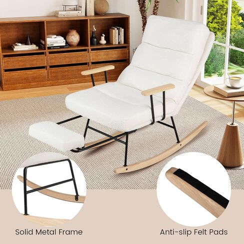 Giantex Rocking Chair Nursery, Teddy Upholstered Rocker Chair w/ 5-level Adjustable Backrest & Retractable Footrest, Rubber Wood Legs & Felt Foot Pads, Modern Accent Chair for Living Room, Bedroom (1) in Saudi Arabia