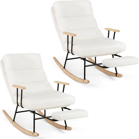 Giantex Rocking Chair Nursery, Teddy Upholstered Rocker Chair w/ 5-level Adjustable Backrest & Retractable Footrest, Rubber Wood Legs & Felt Foot Pads, Modern Accent Chair for Living Room, Bedroom (1) in Saudi Arabia