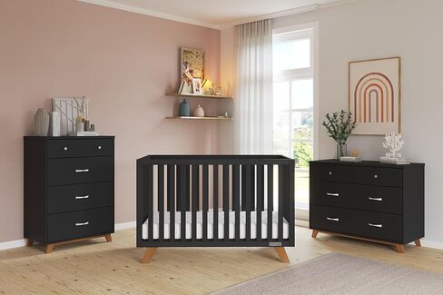 Child Craft SOHO 4-in-1 Convertible Crib, 3-Drawer Dresser, Chest, Nightstand, 4-Piece Nursery Set (Ebony) in Kuwait