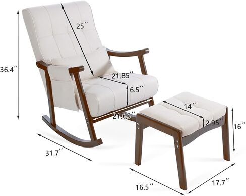 NOBLEMOOD Rocking Chair Indoor with Ottoman, Nursery Rocking Chair with Lumbar Pillow, High Back Upholstered Solid Wood Frame Rocker for Living Room in Saudi Arabia
