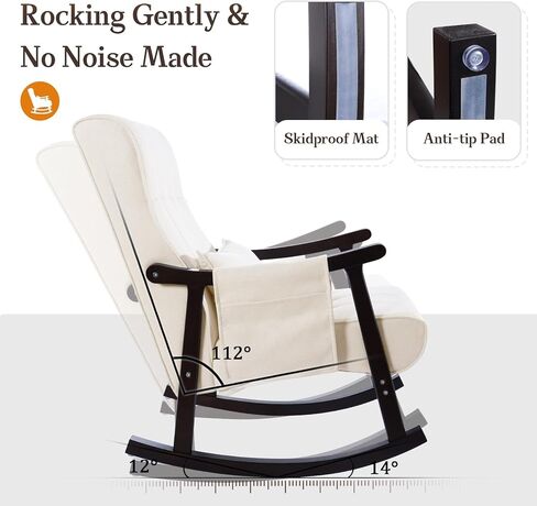 NOBLEMOOD Rocking Chair Indoor with Ottoman, Nursery Rocking Chair with Lumbar Pillow, High Back Upholstered Solid Wood Frame Rocker for Living Room in Saudi Arabia