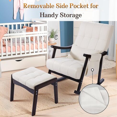 NOBLEMOOD Rocking Chair Indoor with Ottoman, Nursery Rocking Chair with Lumbar Pillow, High Back Upholstered Solid Wood Frame Rocker for Living Room in Saudi Arabia