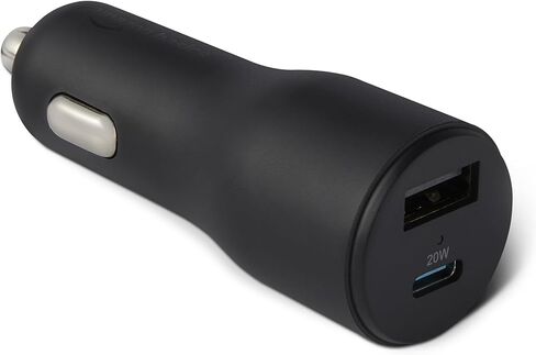 شاحن سيارة Amazon Basics سريع الشحن، 1 USBC+1 USB-A + 1 كابل ملفوف مدمج USB-C، 60 وات، أسود in Kuwait