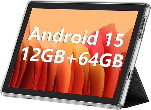 ECOPAD 10.1 Inch Tablet, Android 15 Tablets 12GB(4+8) RAM / 64GB ROM / 1TB SD Card Expansion, 1280x800 IPS HD Touchscreen, 6000mAh Battery, Bluetooth 5.0, Dual Cameras, GMS, Dual Band WiFi, Black in Saudi Arabia