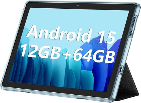 ECOPAD 10.1 Inch Tablet, Android 15 Tablets 12GB(4+8) RAM / 64GB ROM / 1TB SD Card Expansion, 1280x800 IPS HD Touchscreen, 6000mAh Battery, Bluetooth 5.0, Dual Cameras, GMS, Dual Band WiFi, Black in Saudi Arabia