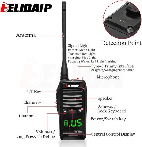 FS-8200 مقاوم للماء جهاز اتصال لاسلكي IP68 راديو VHF عائم، 2500 مللي أمبير في الساعة قابل لإعادة الشحن، النوع C، 128 قناة، شاشة مخفية، خفيف الوزن، أجهزة راديو محمولة ثنائية الاتجاه للسواحل وصيد الأسماك والتجديف (عبوة واحدة) in Kuwait